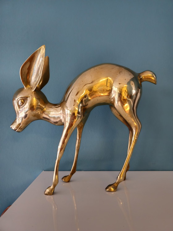 Image 1 of Große Vintage Messing Bambi Hirsch Statue