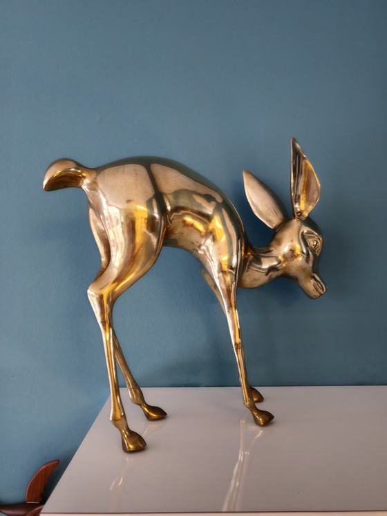 Image 1 of Große Vintage Messing Bambi Hirsch Statue