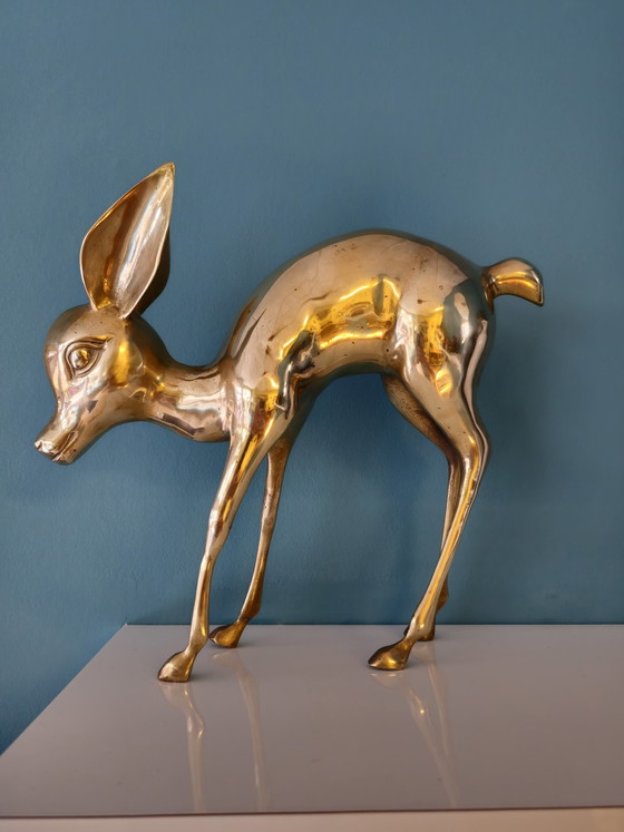 Image 1 of Große Vintage Messing Bambi Hirsch Statue