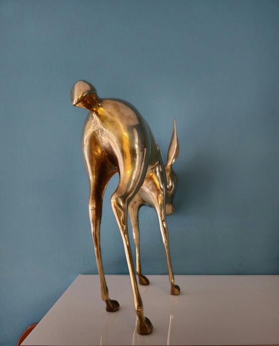 Image 1 of Große Vintage Messing Bambi Hirsch Statue
