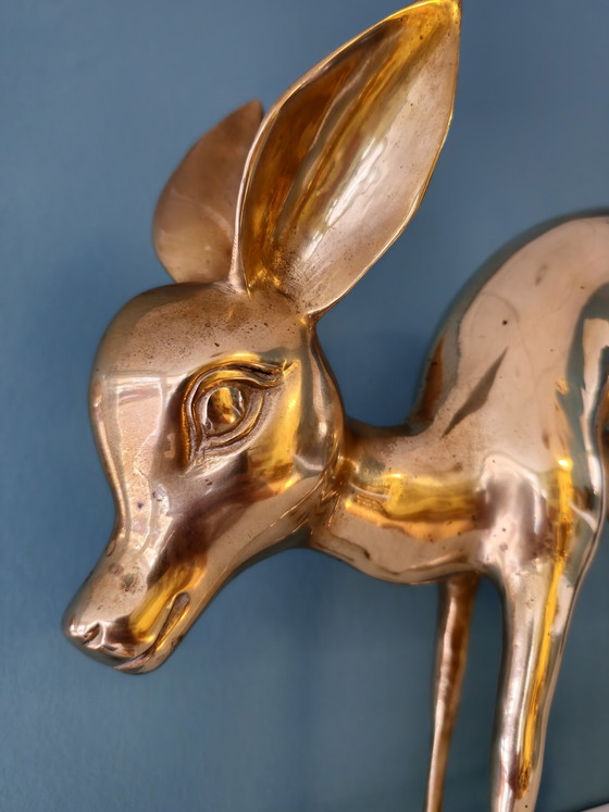 Image 1 of Große Vintage Messing Bambi Hirsch Statue