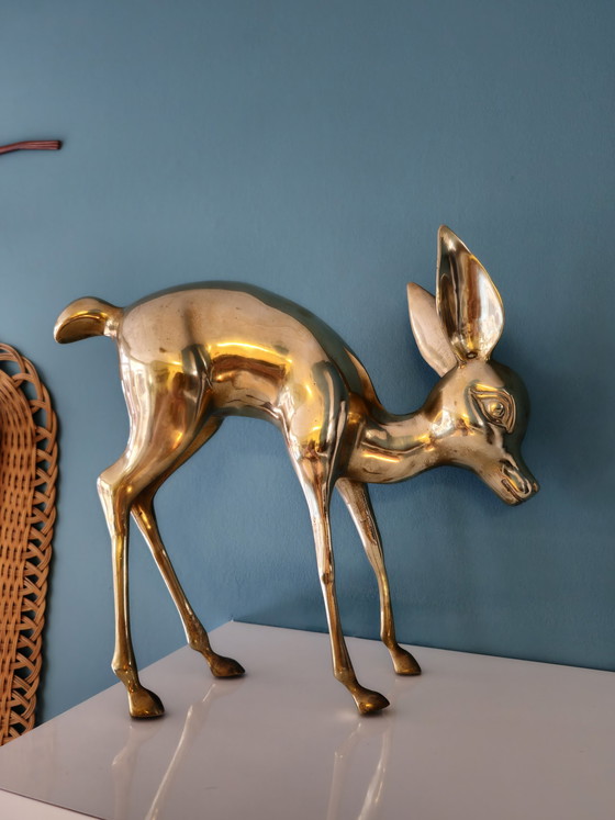 Image 1 of Große Vintage Messing Bambi Hirsch Statue