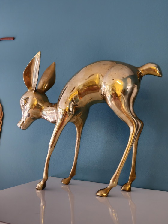 Image 1 of Große Vintage Messing Bambi Hirsch Statue