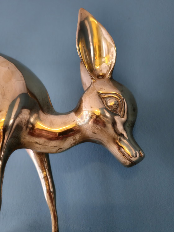 Image 1 of Große Vintage Messing Bambi Hirsch Statue