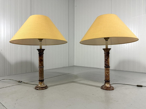 Image 1 of Satz von 2 großen Marmor-Tischlampen 1970'S