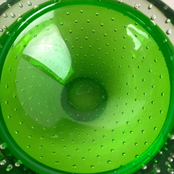 Image 1 of Alter Aschenbecher aus grünem Bullicante-Glas aus Murano, Italien 1970