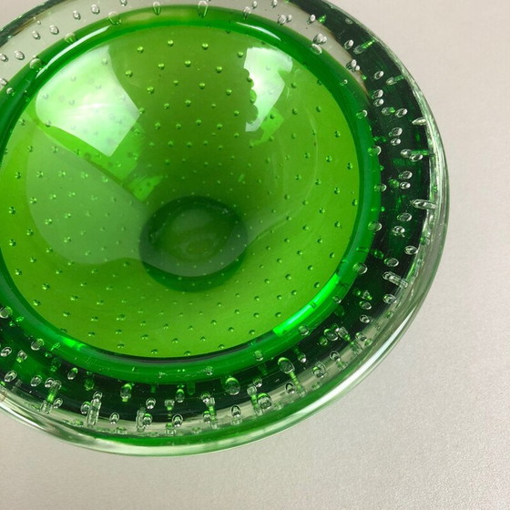 Image 1 of Alter Aschenbecher aus grünem Bullicante-Glas aus Murano, Italien 1970