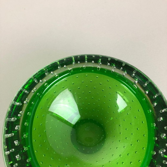 Image 1 of Alter Aschenbecher aus grünem Bullicante-Glas aus Murano, Italien 1970