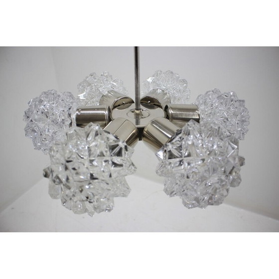 Image 1 of Vintage-Kronleuchter aus Metall und Glas von Kamenický Šenov, Tschechoslowakei 1960