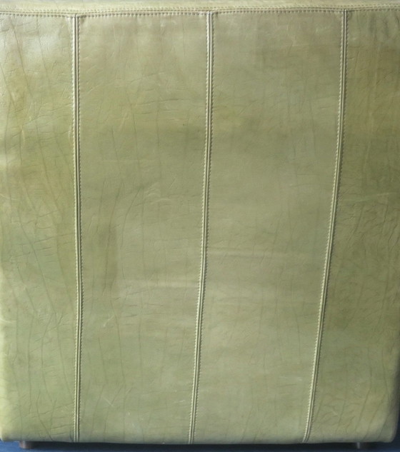 Image 1 of Laauser Armloser Patchwork-Loungesessel aus olivgrünem Leder mit Ottomane, 1970er Jahre