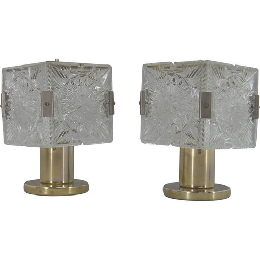 Paar alte Tischlampen aus Messing und Glas von Kamenicky Senov, 1970