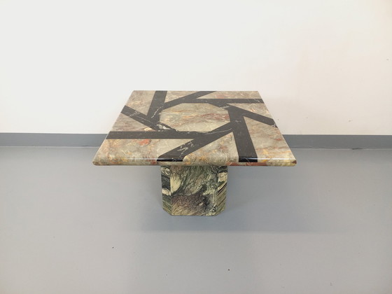 Image 1 of Vintage Marmor Quadratischer Niedriger Tisch Mit Geometrischen Mustern Aus Den 70er Jahren