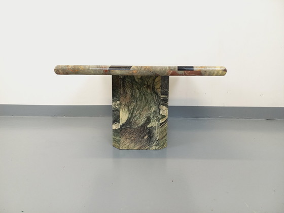 Image 1 of Vintage Marmor Quadratischer Niedriger Tisch Mit Geometrischen Mustern Aus Den 70er Jahren