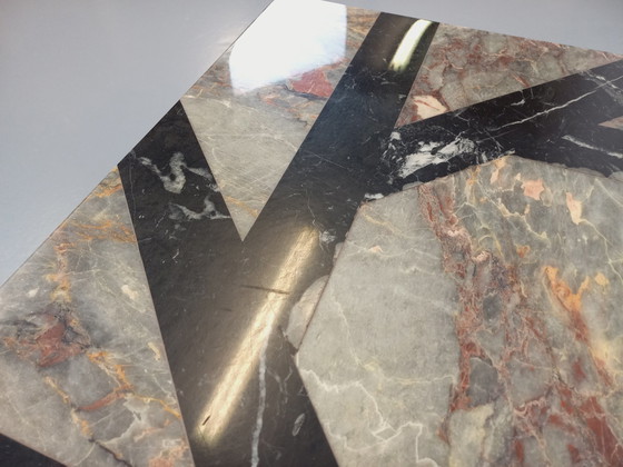 Image 1 of Vintage Marmor Quadratischer Niedriger Tisch Mit Geometrischen Mustern Aus Den 70er Jahren