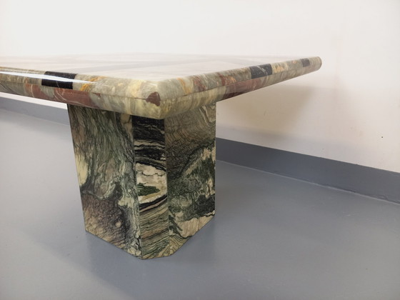 Image 1 of Vintage Marmor Quadratischer Niedriger Tisch Mit Geometrischen Mustern Aus Den 70er Jahren