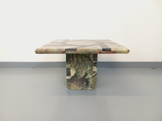 Image 1 of Vintage Marmor Quadratischer Niedriger Tisch Mit Geometrischen Mustern Aus Den 70er Jahren