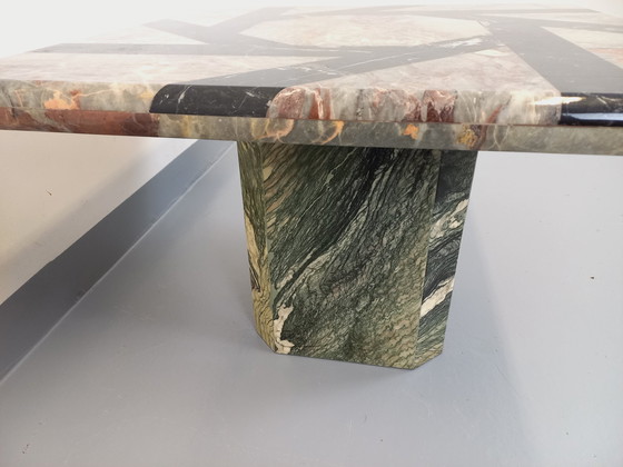 Image 1 of Vintage Marmor Quadratischer Niedriger Tisch Mit Geometrischen Mustern Aus Den 70er Jahren