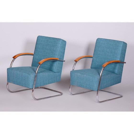Image 1 of Paar blaue Vintage-Sessel von Mucke-Melder, Tschechien 1930er Jahre
