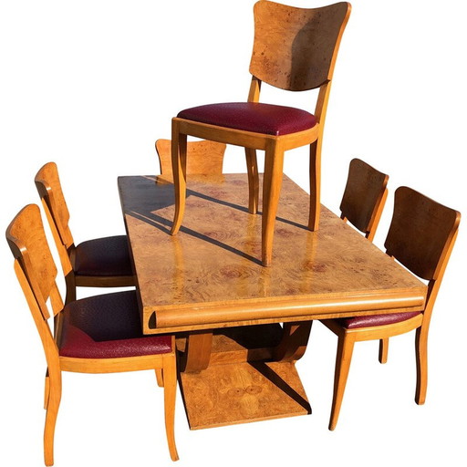 Vintage Art Deco Esszimmer-Set aus Ulmenholz