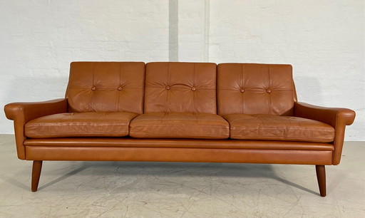 Vintage Danish Mid-Century 3 Person Svend Skipper Sofa In Cognac Leder 1970,S