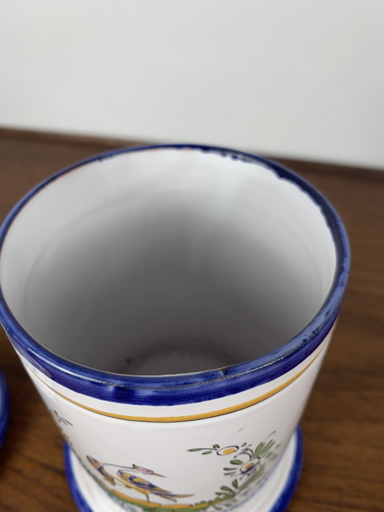 Image 1 of Renoleau Steinguttopf, frühes 20. Jahrhundert, Vogeldekoration