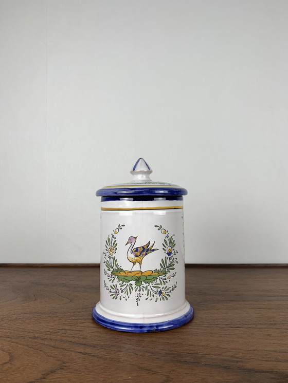 Image 1 of Renoleau Steinguttopf, frühes 20. Jahrhundert, Vogeldekoration