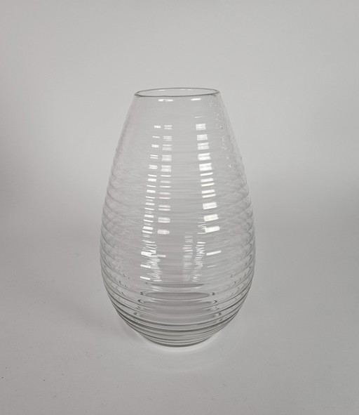 Glasfabrik Leerdam - A.D. Copier - Gerippte Vase - Tropfenform - Klarglas - 1953