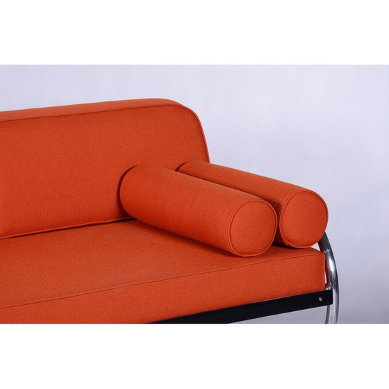 Image 1 of Orangefarbenes Vintage-Ledersofa von Robert Slezak, Tschechoslowakei 1930