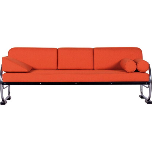 Orangefarbenes Vintage-Ledersofa von Robert Slezak, Tschechoslowakei 1930