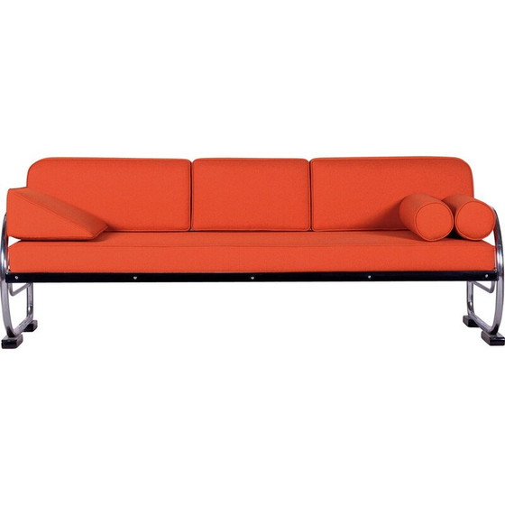 Image 1 of Orangefarbenes Vintage-Ledersofa von Robert Slezak, Tschechoslowakei 1930