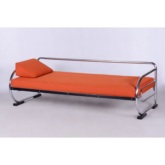 Image 1 of Orangefarbenes Vintage-Ledersofa von Robert Slezak, Tschechoslowakei 1930