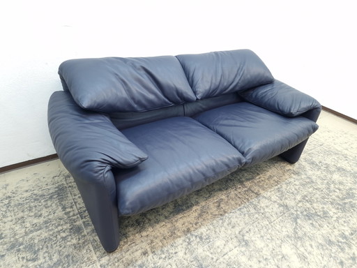 Cassina Maralunga Zweisitzer Blau Designersofa Ledersofa Couch 