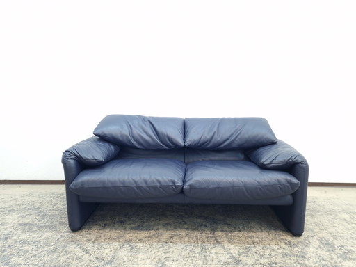 Cassina Maralunga Zweisitzer Blau Designersofa Ledersofa Couch 