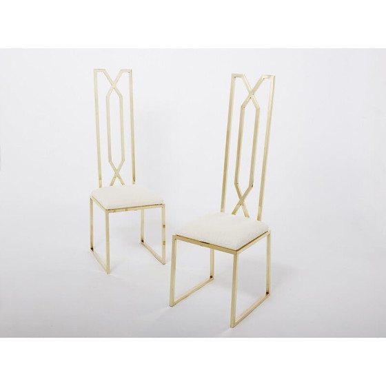 Image 1 of Paar Vintage-Stühle aus Messing und Wolle von Alain Delon für Jean Charles, 1970er Jahre