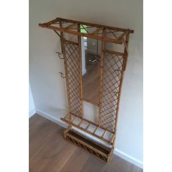 Image 1 of Französischer Vintage-Garderobenständer aus Rattan, 1970