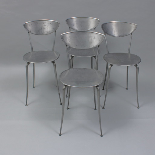 Arper – Hergestellt in Italien – Set aus 4 Aluminium-Bistrostühlen