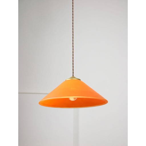 Vintage Pendelleuchte aus Messing und Glas, Italien