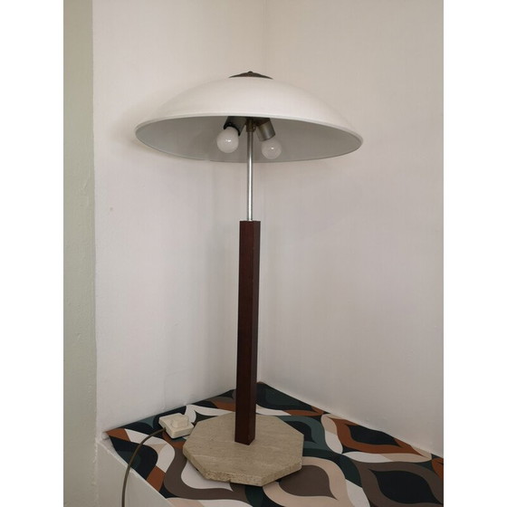 Image 1 of Schreibtischlampe aus Travertin und Teakholz, 1970