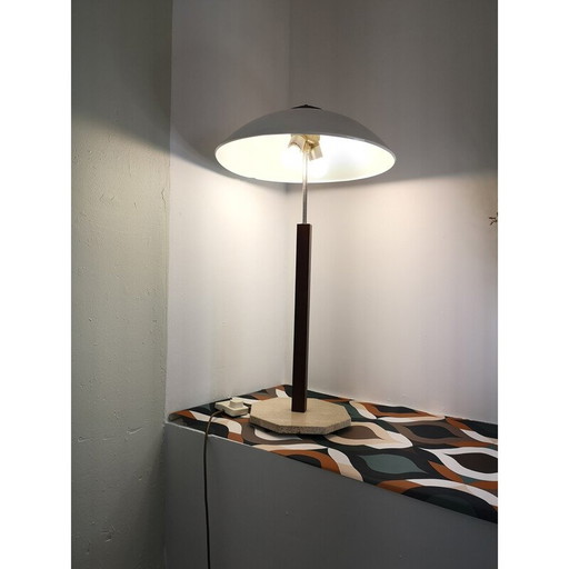 Schreibtischlampe aus Travertin und Teakholz, 1970