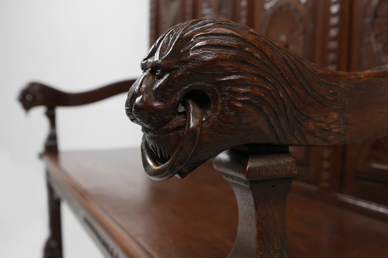 Image 1 of Antike Französisch 18Th Jahrhundert gotischen Stil Eiche geschnitzt hohe zurück Panel Settle