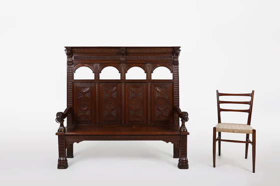 Image 1 of Antike Französisch 18Th Jahrhundert gotischen Stil Eiche geschnitzt hohe zurück Panel Settle