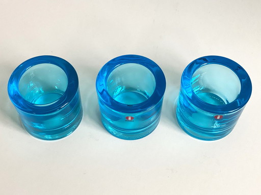 3x hellblaue Kivi Iittala Marimekko Kivi Teelichthalter