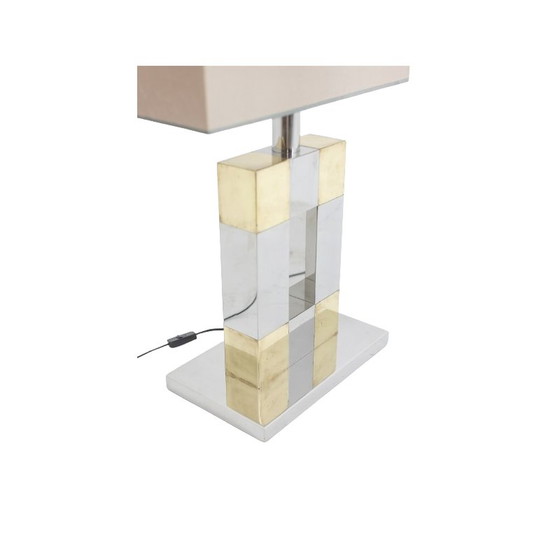 Image 1 of Geometrische Vintage-Lampe aus silbernem und goldenem Metall, Italien 1970
