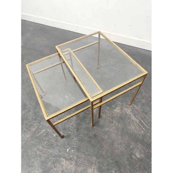 Image 1 of Nisttische aus Messing und Glas, 1970