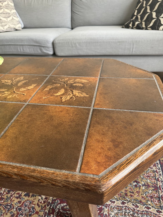 Image 1 of Mid Century Style Holz Kachelplatte Oktogonaler Couchtisch