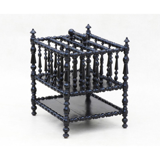 Image 1 of Vintage-Zeitschriftenständer aus schwarzem Lack und Holz