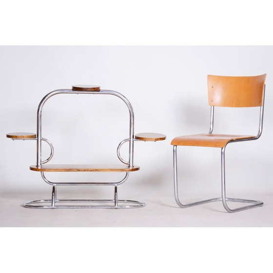 Image 1 of Blumenständer aus Eiche und Chrom, Tschechoslowakei 1930