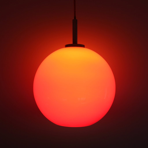 Vintage 70S Runde Rote Glas Pendelleuchte