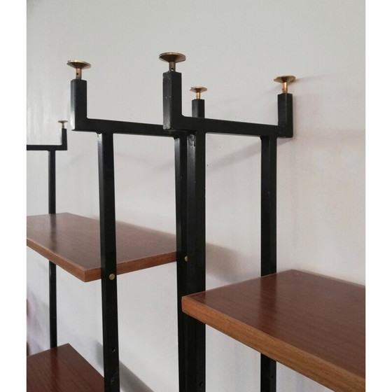 Image 1 of Paar vintage Bücherregale mit Eisenstruktur und Holzwaben, Italien 1960