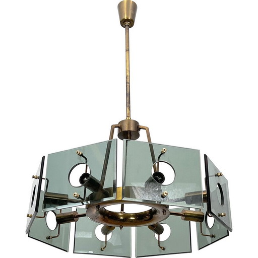 Vintage-Kronleuchter aus Messing und Rauchglas von Gino Paroldo, Italien 1960er Jahre